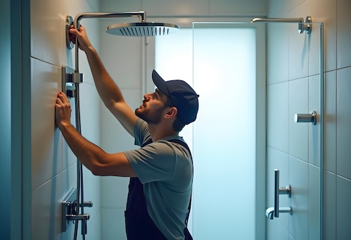 Sewer Backup In Shower Plumber Fixing Showerhead In Bathroom
